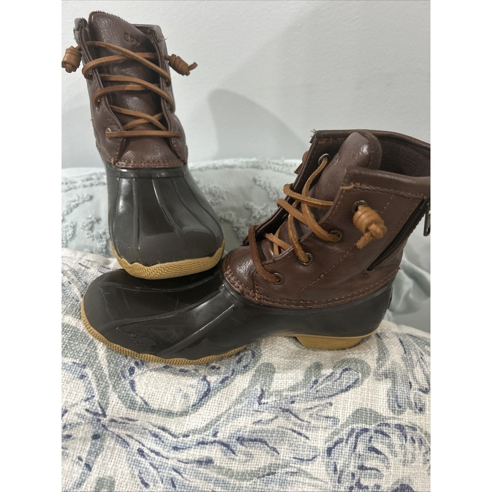 Sperry Saltwater Duck Boots Kids Size 3M Brown Rubber Fixed Lace & Zipper